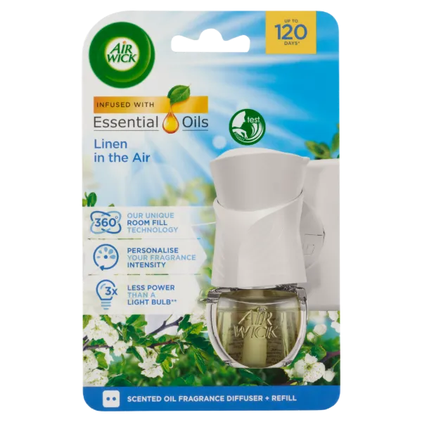 Air Wick Essential Oil Frissen Mosott Ruha elektromos légfrissítő készülék & utántöltő 19 ml termékhez kapcsolódó kép