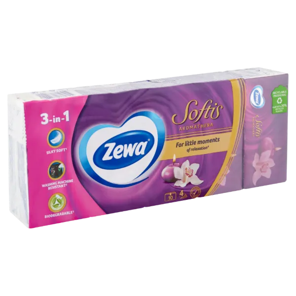 Zewa Softis Aromathera illatosított papír zsebkendő 4 rétegű 10 x 9 db termékhez kapcsolódó kép