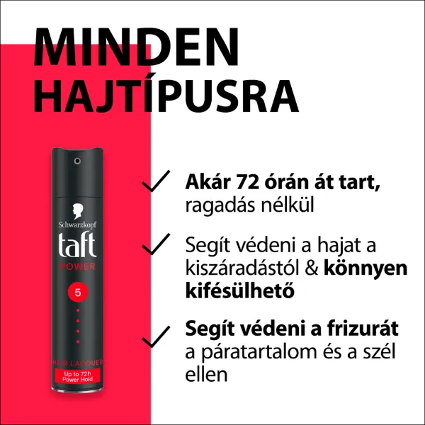 Taft Power hajlakk minden hajtípusra 250 ml termékhez kapcsolódó kép