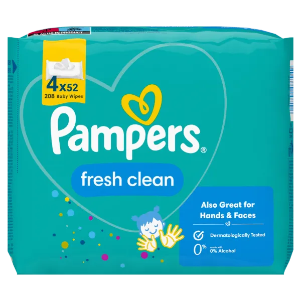 Pampers Fresh Clean Nedves Törlőkendő, 4 csomag = 208 db termékhez kapcsolódó kép