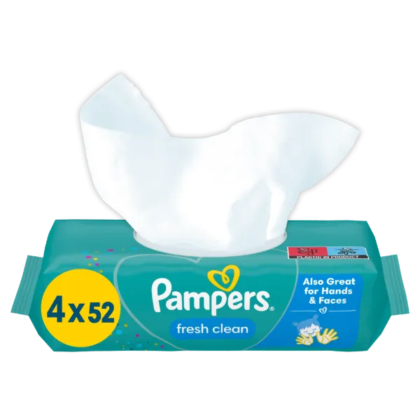 Pampers Fresh Clean Nedves Törlőkendő, 4 csomag = 208 db termékhez kapcsolódó kép