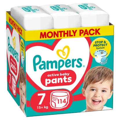 Pampers Active Baby Bugyipelenka - havi pelenkacsomag, Méret 7, 114 Bugyipelenka, 15kg+ termékhez kapcsolódó kép