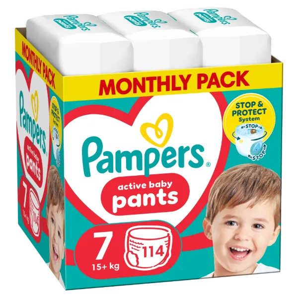Pampers Active Baby Bugyipelenka - havi pelenkacsomag, Méret 7, 114 Bugyipelenka, 15kg+ termékhez kapcsolódó kép