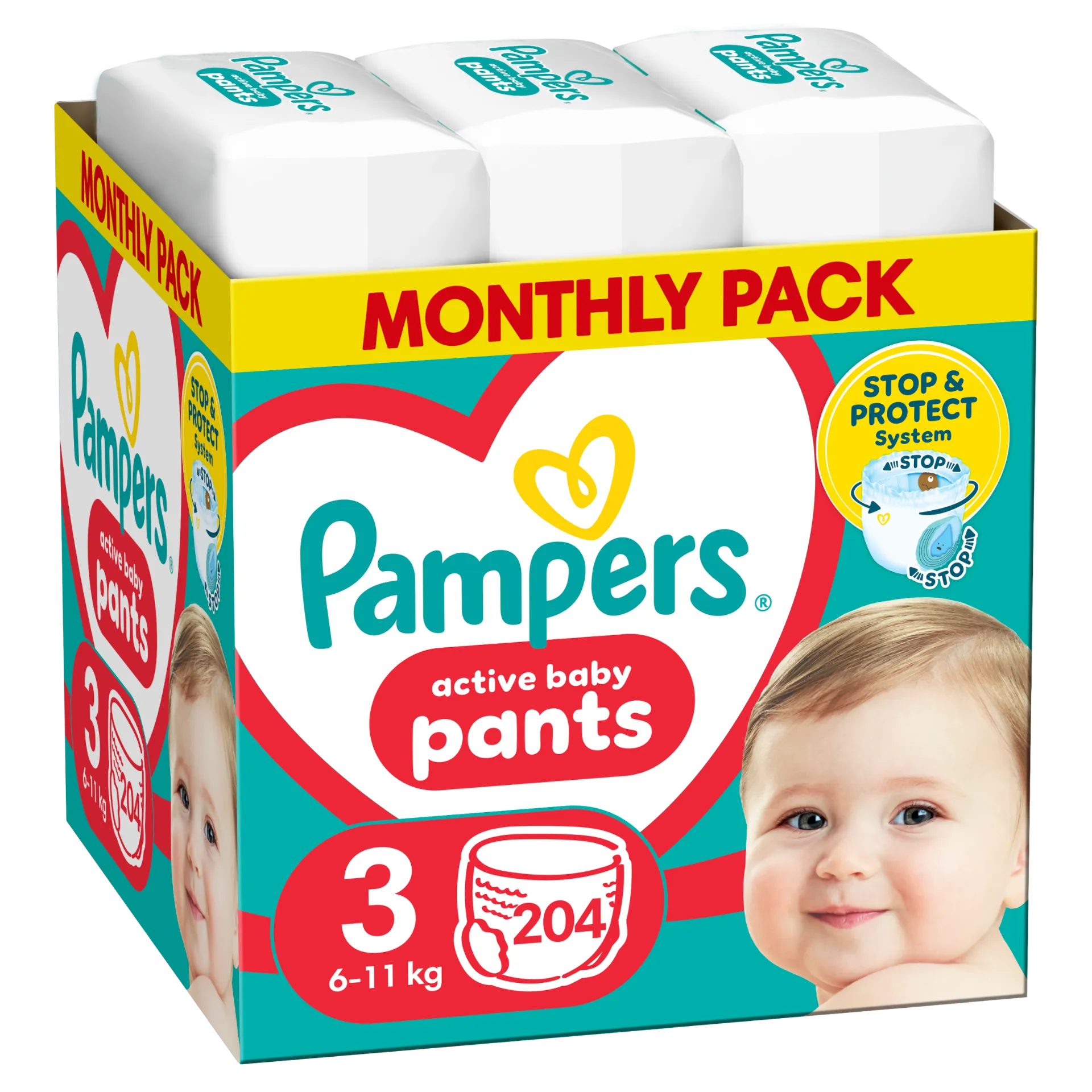 Pampers Active Baby Bugyipelenka - havi pelenkacsomag, Méret 3, 204 Bugyipelenka, 6kg-11kg