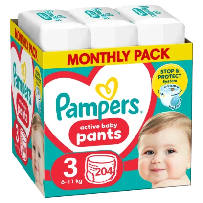 Pampers Active Baby Bugyipelenka - havi pelenkacsomag, Méret 3, 204 Bugyipelenka, 6kg-11kg termékhez kapcsolódó kép