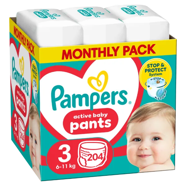 Pampers Active Baby Bugyipelenka - havi pelenkacsomag, Méret 3, 204 Bugyipelenka, 6kg-11kg termékhez kapcsolódó kép