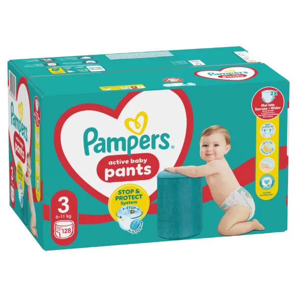 Pampers Active Baby Bugyipelenka, Méret 3, 128 Bugyipelenka, 6kg-11kg termékhez kapcsolódó kép