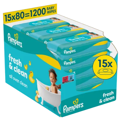Pampers Fresh Clean Baby Nedves Törlőkendő, 15 Csomag x 80 Törlőkendő  db Baba Nedves Törlőkendő termékhez kapcsolódó kép