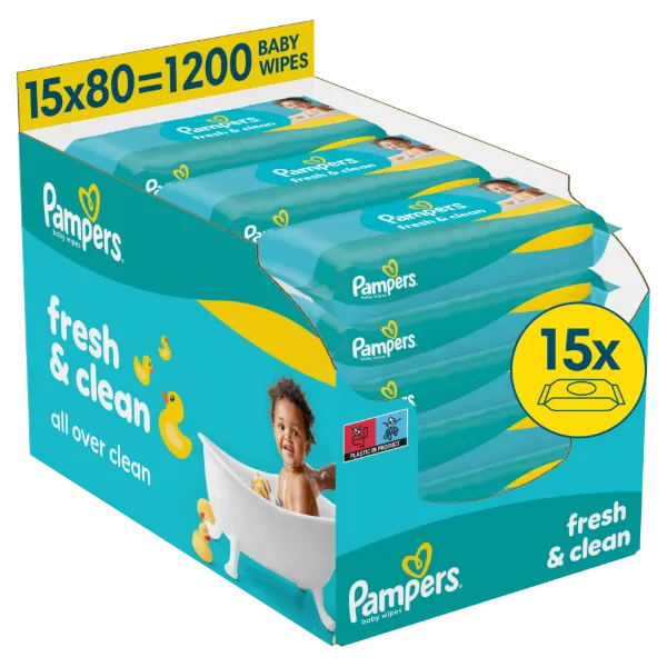Pampers Fresh Clean Baby Nedves Törlőkendő, 15 Csomag x 80 Törlőkendő  db Baba Nedves Törlőkendő termékhez kapcsolódó kép