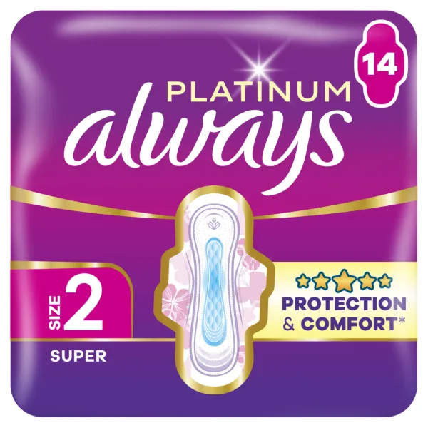 Always Platinum Super (2-es méret) Szárnyas Egészségügyi Betét, 14 db termékhez kapcsolódó kép