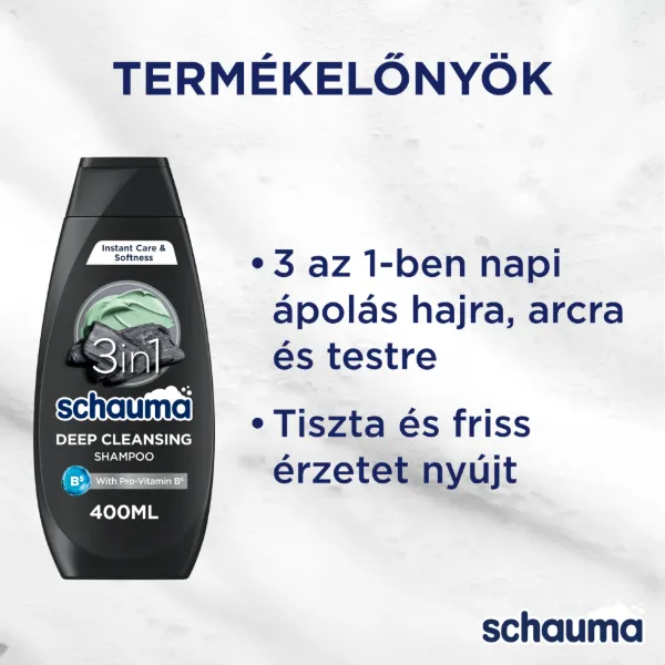 Schauma Deep Cleansing 3 az 1-ben mélytisztító sampon szénnel & agyaggal, hajra, arcra testre 400 ml termékhez kapcsolódó kép