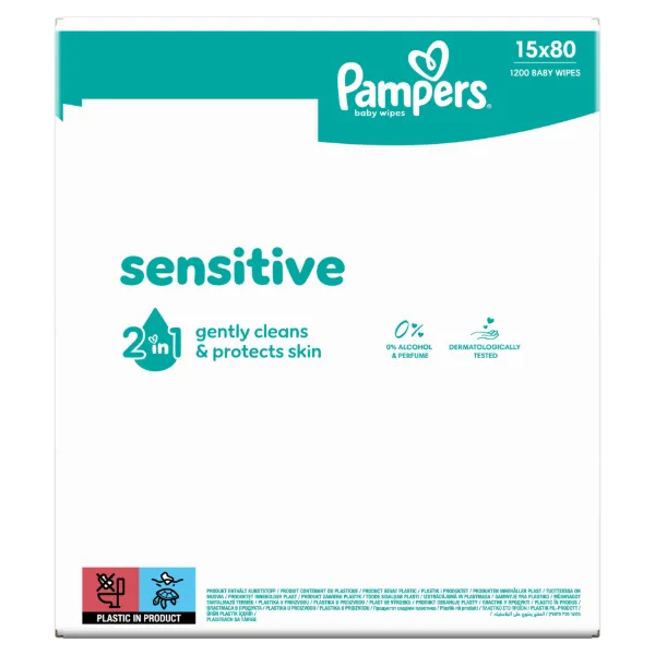Pampers Sensitive Baby Nedves Törlőkendő, 15 Csomag x 80 Törlőkendő = 1200 db Baba Nedves Törlőkendő termékhez kapcsolódó kép