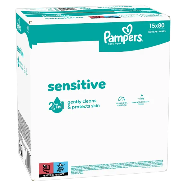 Pampers Sensitive Baby Nedves Törlőkendő, 15 Csomag x 80 Törlőkendő = 1200 db Baba Nedves Törlőkendő termékhez kapcsolódó kép