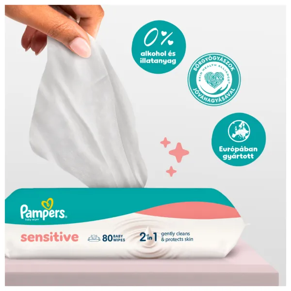 Pampers Sensitive Baby Nedves Törlőkendő, 15 Csomag x 80 Törlőkendő = 1200 db Baba Nedves Törlőkendő termékhez kapcsolódó kép