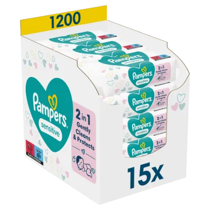 Pampers Sensitive Nedves Törlőkendő, 15 csomag = 1200 db Törlőkendő termékhez kapcsolódó kép