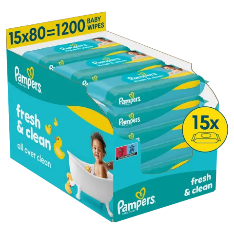 Pampers Fresh Clean Baby Nedves Törlőkendő, 15 Csomag x 80 Törlőkendő  db Baba Nedves Törlőkendő termékhez kapcsolódó kép