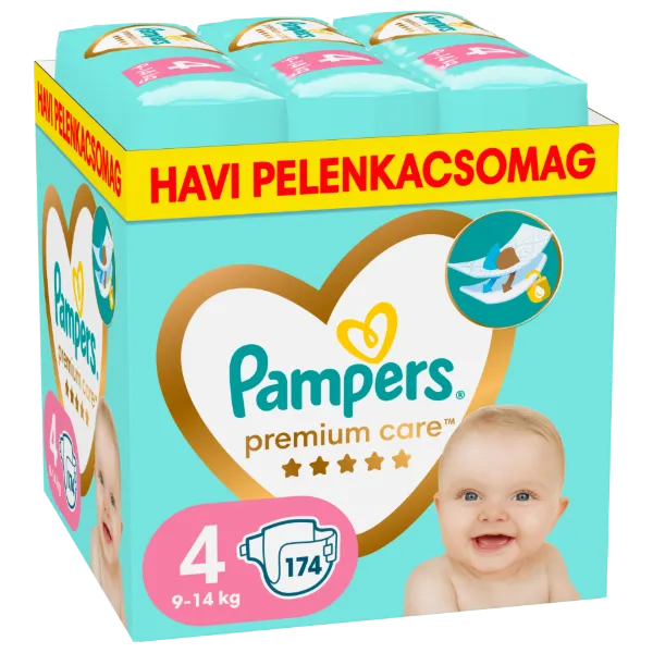 Pampers Premium Care - havi pelenkacsomag, Méret: 4, 174 Pelenka, 9kg-14kg termékhez kapcsolódó kép
