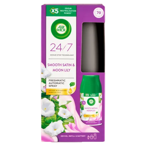 Air Wick Freshmatic Bársonyos Szatén és Éji Liliom automata légfrissítő készülék és utántöltő 250 ml termékhez kapcsolódó kép