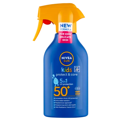 NIVEA SUN Kids Protect & Care hidratáló szórófejes gyermek naptej FF50+ 270 ml  termékhez kapcsolódó kép