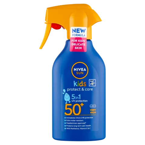NIVEA SUN Kids Protect & Care hidratáló szórófejes gyermek naptej FF50+ 270 ml  termékhez kapcsolódó kép
