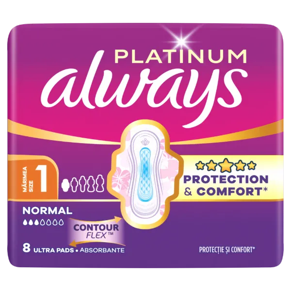 Always Platinum Normal (1-es méret) Szárnyas Egészségügyi Betét, 8 db termékhez kapcsolódó kép