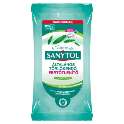 Sanytol Eukaliptusz fertőtlenítő általános törlőkendő 120 db termékhez kapcsolódó kép