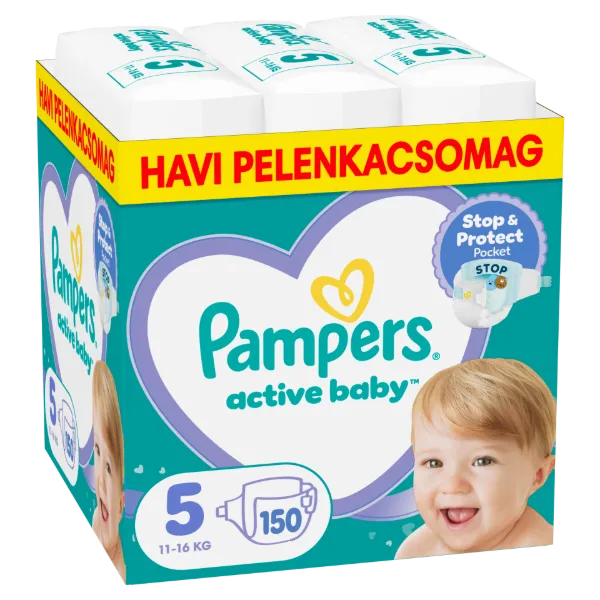 Pampers Active Baby pelenka - havi pelenkacsomag, Méret: 5, 150 db Pelenka, 11kg-16kg termékhez kapcsolódó kép