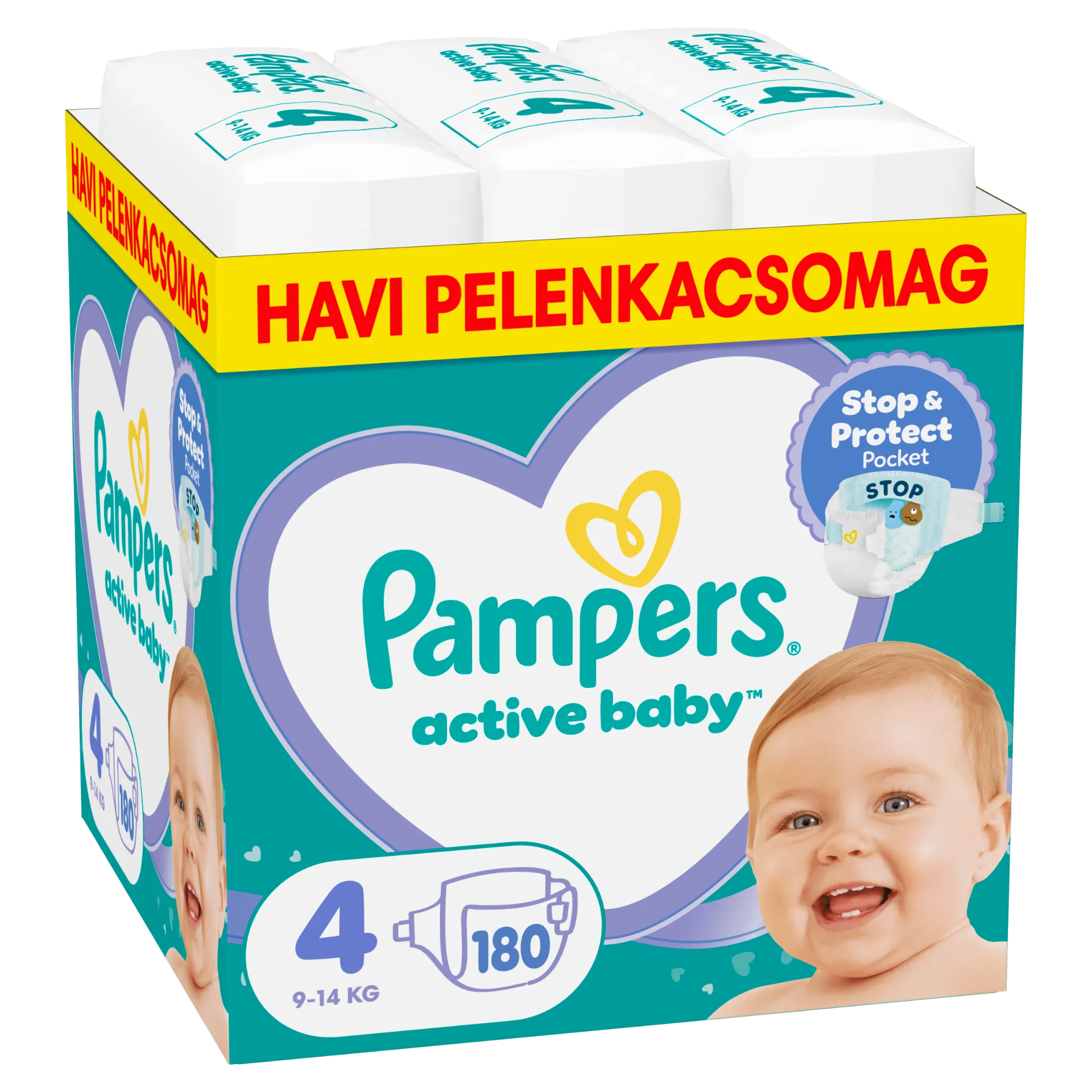 Pampers Active Baby pelenka - havi pelenkacsomag, Méret: 4, 180 db Pelenka, 9kg - 14kg