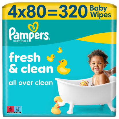 Pampers Fresh Clean Baby Nedves Törlőkendő, 4 Csomag x 80 Törlőkendő  db Baba Nedves Törlőkendő termékhez kapcsolódó kép