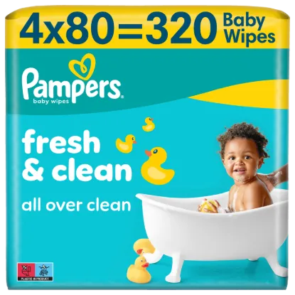 Pampers Fresh Clean Baby Nedves Törlőkendő, 4 Csomag x 80 Törlőkendő  db Baba Nedves Törlőkendő termékhez kapcsolódó kép