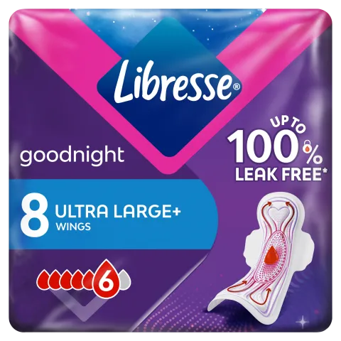 Libresse Ultra Large+ Goodnight egészségügyi betét éjszakai használatra 8 db termékhez kapcsolódó kép