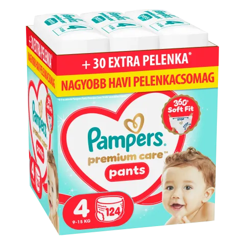 Pampers Premium Care Bugyipelenka, Méret: 4, 124 db Pelenka, 9kg-15kg termékhez kapcsolódó kép