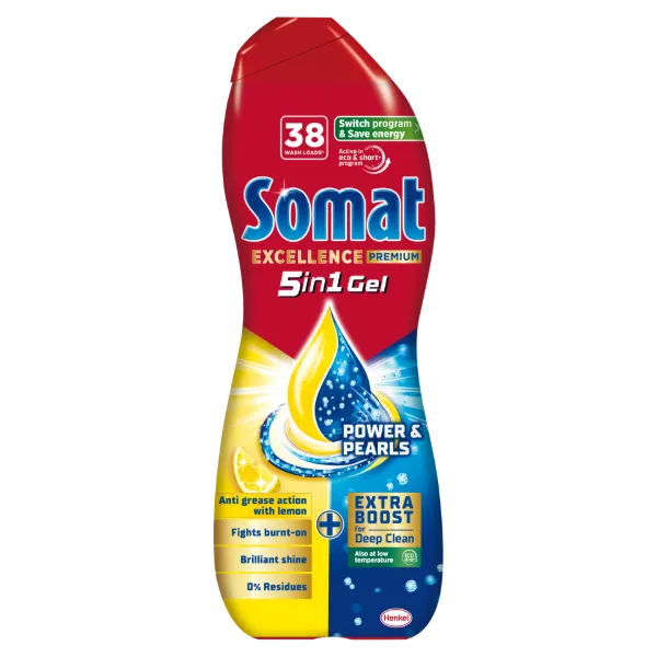 Somat Excellence Premium Power & Pearls gépi mosogatószer gél 38 mosogatás 684 ml termékhez kapcsolódó kép