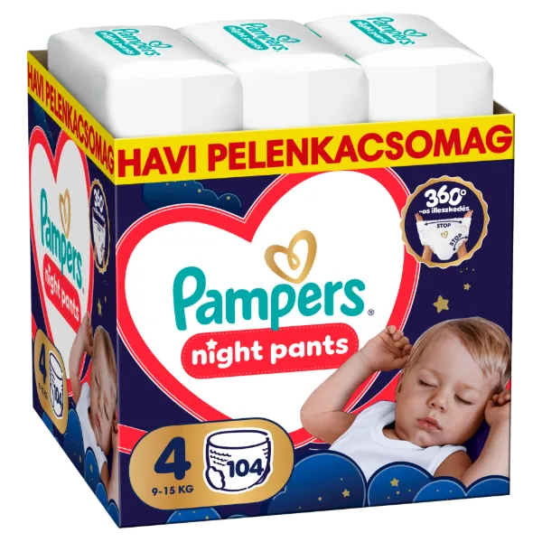 Pampers Night Bugyipelenka, Méret: 4, 104 db Pelenka, 9kg-15kg termékhez kapcsolódó kép