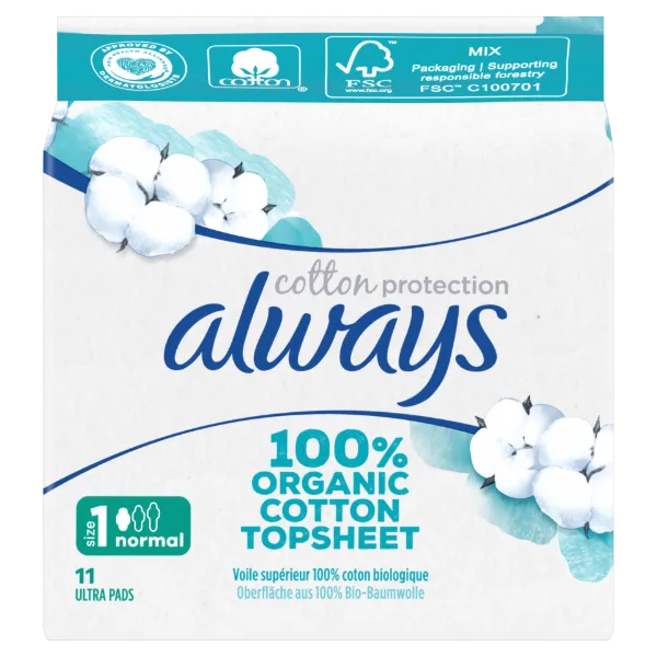 Always Cotton Protection Ultra Normal Szárnyas egészségügyi betét, 11 db termékhez kapcsolódó kép