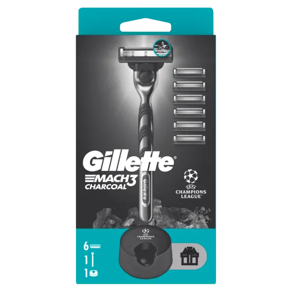 UEFA Champions League Special Edition Gillette Mach3 Charcoal Férfi Borotva, 6 Borotvabetétek termékhez kapcsolódó kép