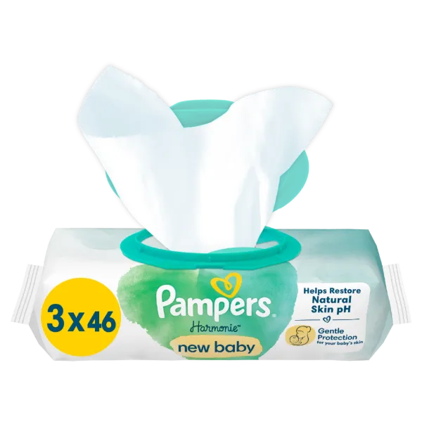 Pampers Harmonie New Baby Nedves Törlőkendő, 3 csomag = 138 db Törlőkendő termékhez kapcsolódó kép