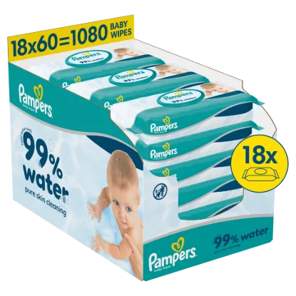 Pampers 99%-ban Vízalapú Baby Nedves Törlőkendő, 18 Csomag x 60 Törlőkendő db Baba Nedves Törlőkendő termékhez kapcsolódó kép
