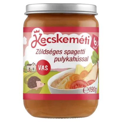 Kecskeméti zöldséges spagetti pulykahússal bébiétel 6 hónapos kortól 190 g termékhez kapcsolódó kép