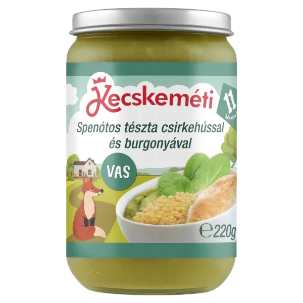 Kecskeméti spenótos tészta csirkehússal és burgonyával bébiétel 11 hónapos kortól 220 g termékhez kapcsolódó kép