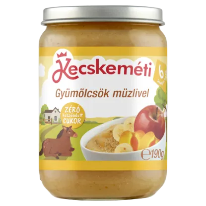 Kecskeméti gyümölcsök müzlivel bébidesszert 6 hónapos kortól 190 g termékhez kapcsolódó kép