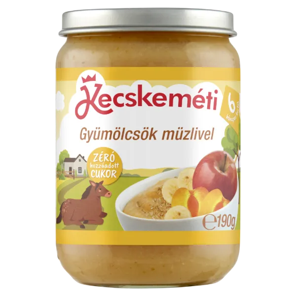 Kecskeméti gyümölcsök müzlivel bébidesszert 6 hónapos kortól 190 g termékhez kapcsolódó kép