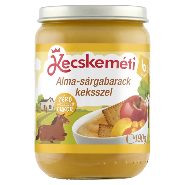 Kecskeméti alma-sárgabarack keksszel bébidesszert 6 hónapos kortól 190 g termékhez kapcsolódó kép
