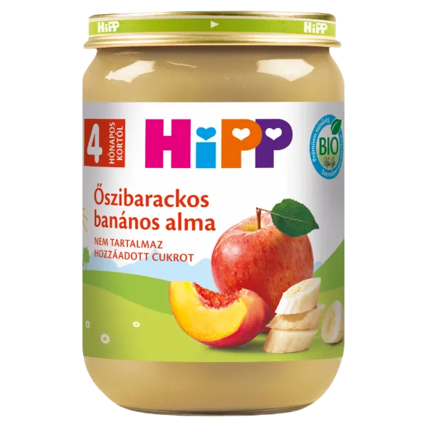HiPP bio őszibarackos-banános alma bébidesszert 4 hónapos kortól 190 g termékhez kapcsolódó kép
