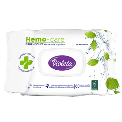 Violeta nedves toalettpapír 60db HemoCare, aranyeres tünetek kezelésének kiegészítésére termékhez kapcsolódó kép