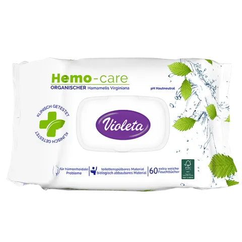 Violeta nedves toalettpapír 60db HemoCare, aranyeres tünetek kezelésének kiegészítésére termékhez kapcsolódó kép