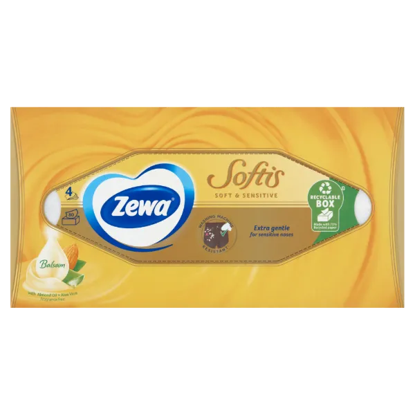Zewa Softis 4 rétegű dobozos papír zsebkendő 80db Soft&Sensitive termékhez kapcsolódó kép