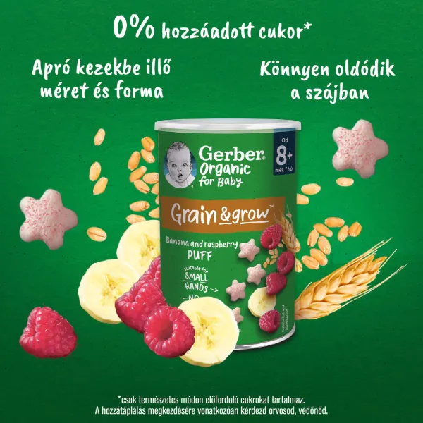 Gerber bio gabonasnack banán-málna 8 hónapos kortól 35g termékhez kapcsolódó kép