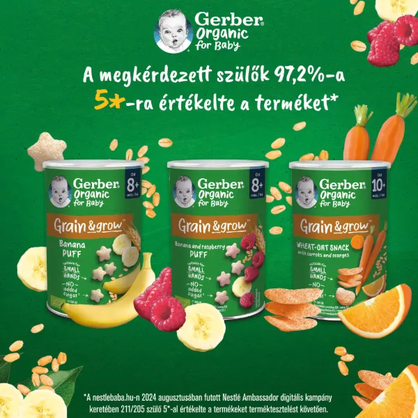 Gerber bio gabonasnack banán-málna 8 hónapos kortól 35g termékhez kapcsolódó kép