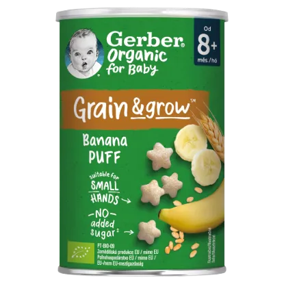 Gerber bio gabonasnack banán 8 hónapos kortól 35g termékhez kapcsolódó kép